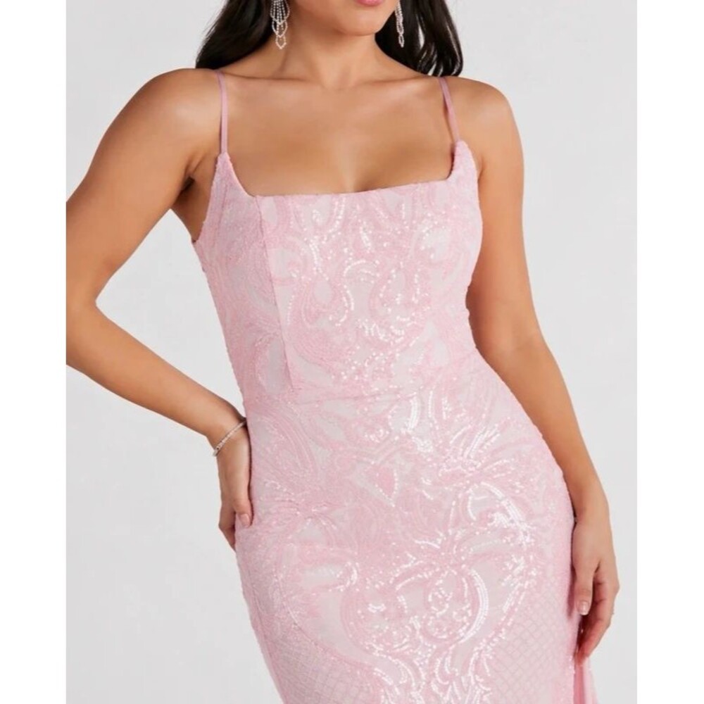 Pink Sequin Formal Dress with Slit